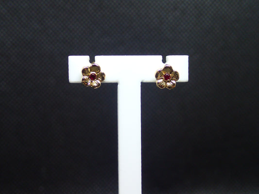 Boucle d'oreille en or jaune 750/ème de 1.26g, pierre rouge / Bijoux d'occasion