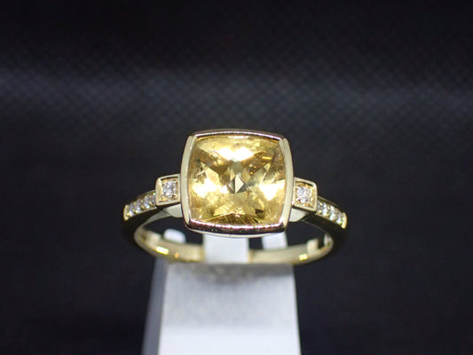 Bague citrine en or jaune 750/ème de 4.55g, citrine, diamant/Bijoux d'occasion