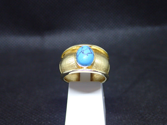 Bague jonc en or jaune 750/ème de 4.25g, turquoise / Bijoux d'occasion