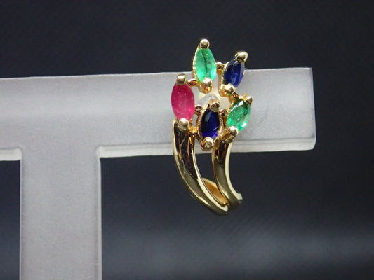 Boucle d'oreille en or jaune 750/ème de 2.54g, émeraude, saphir, rubis/ Bijoux d'occasion