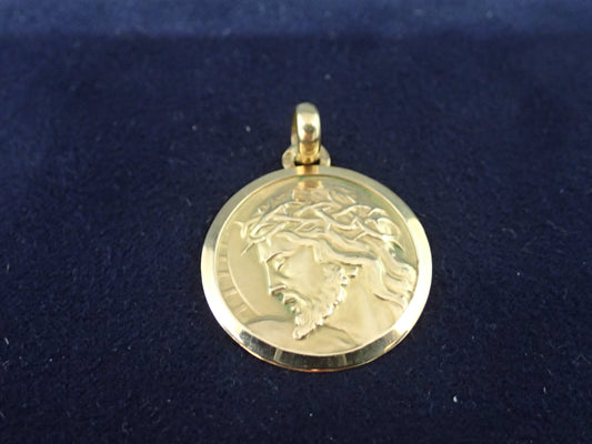 Médaille ronde tête de Christ en or jaune 750/ème de 4.40g / Bijoux d'occasion