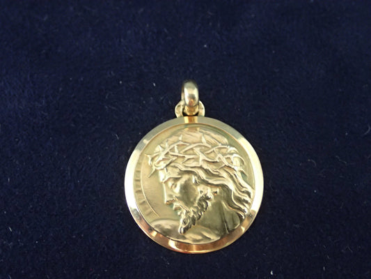 Médaille ronde tête de Christ en or jaune 750/ème de 4.40g / Bijoux d'occasion